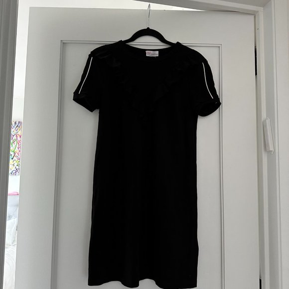 Red Valentino Mini Sheath Dress Small Black Crew Neck Short Sleeve Ruffle Print - Picture 7 of 12